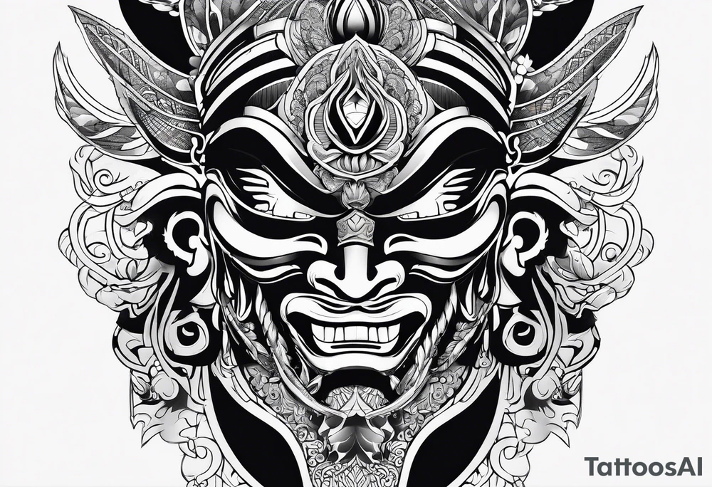 Hanya mask, masculine, aggressive tattoo idea