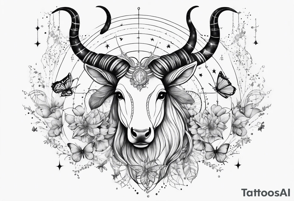 Capricorn constellation with butterflies tattoo idea