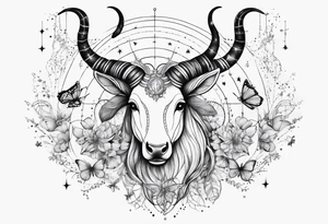 Capricorn constellation with butterflies tattoo idea