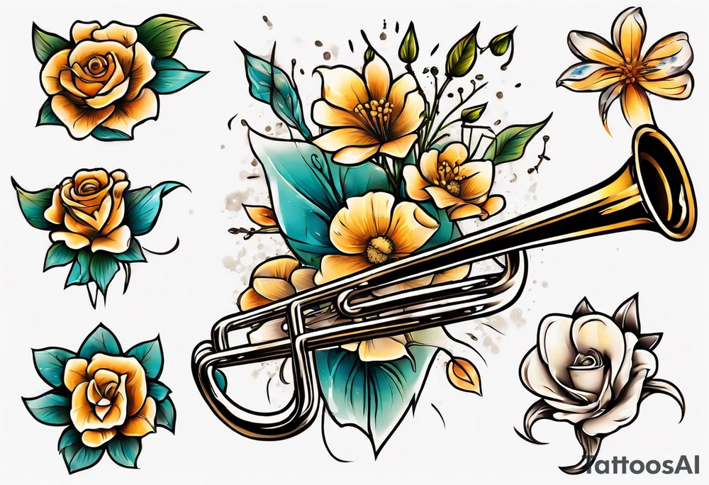 trombone growing flowers tattoo idea