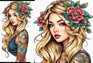 Most beautiful petite golden haired girl getting beamed down to earth from the mother ship tattoo idea