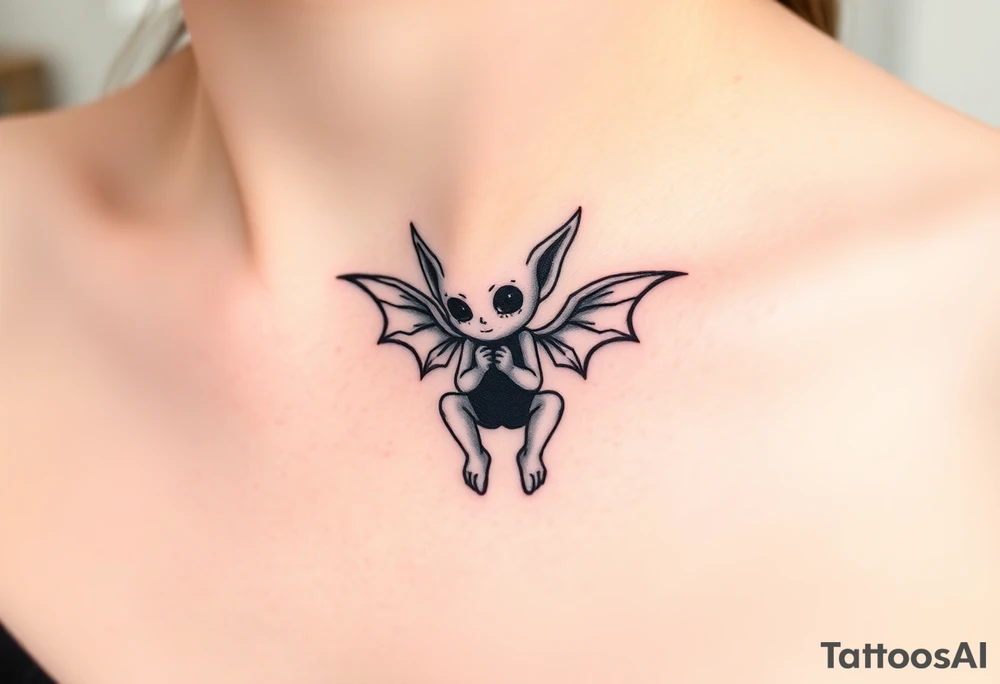 Misfit tiny goblin with wings tattoo idea