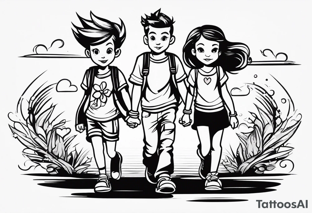 1 boy 2 girls walking tattoo idea