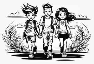 1 boy 2 girls walking tattoo idea