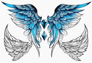 Diamond blue angel wings tattoo idea