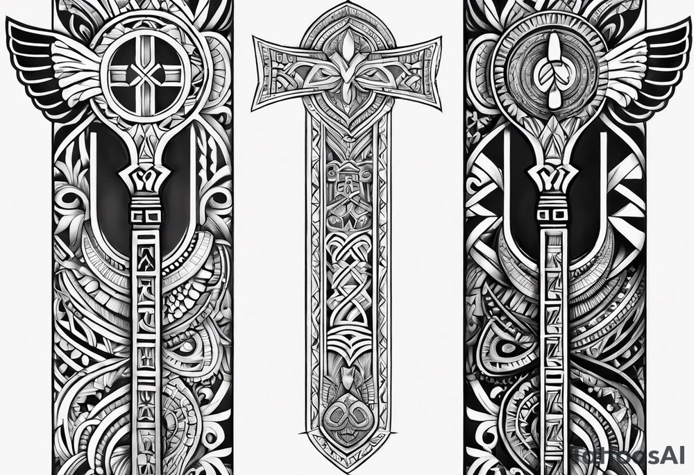 ankh mixed maori for whole arm tattoo idea