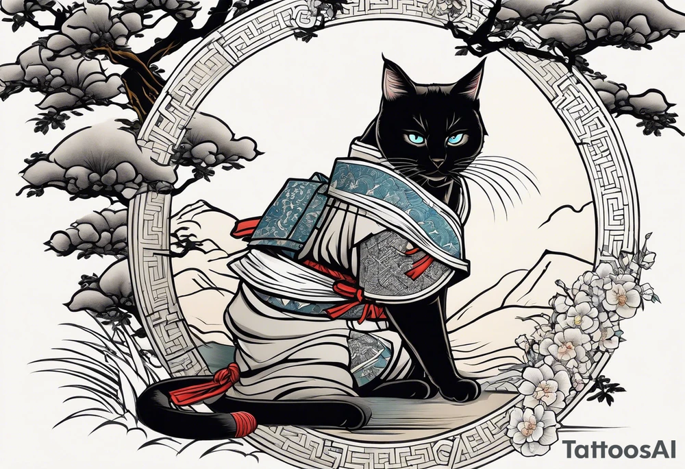 A siamese samurai cat killing his enemy tattoo idea
