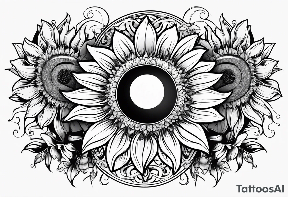 Sunflowers sun and moon tattoo idea