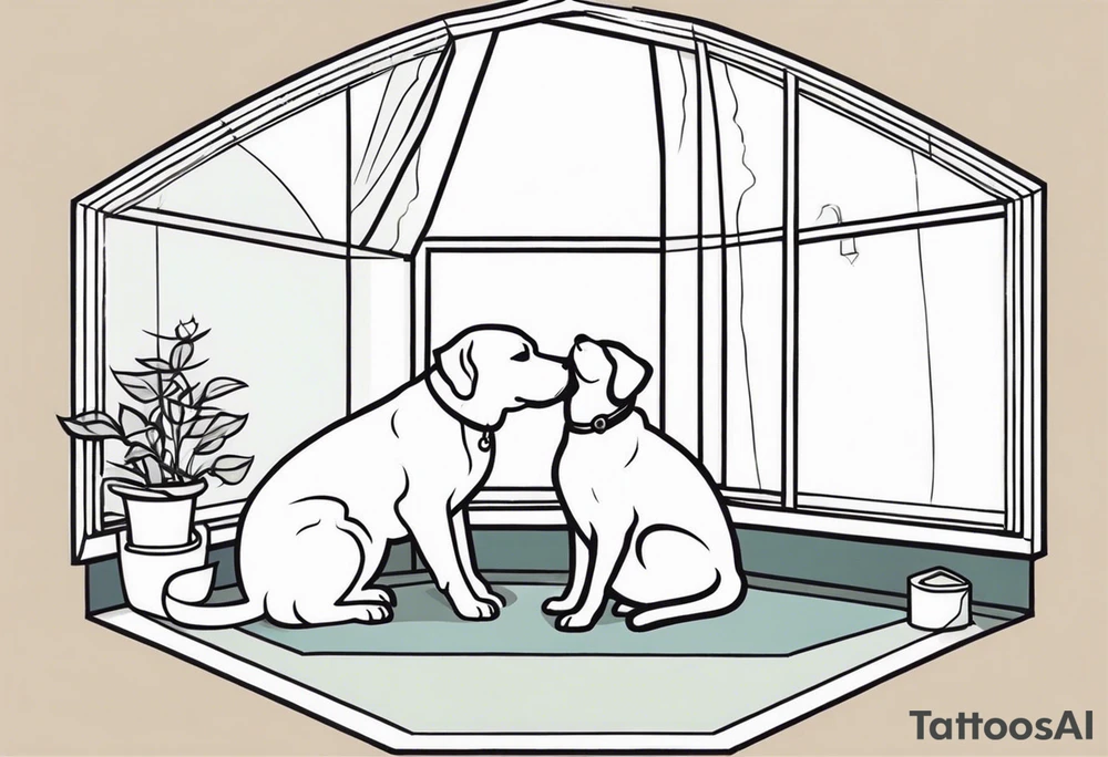dog and cat sitting on floor and looking out octagonal window together tattoo idea dog and cat sitting on floor and looking out octagonal window together tattoo idea