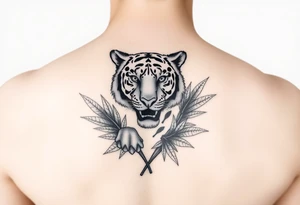 Tiger within palm leaves tattoo idea
