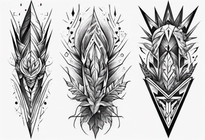 full arm tattoo. pointy leaves combined with geometric shapes. whole arm tattoo idea