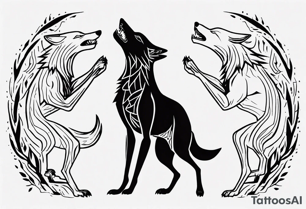 two wolves with their mouths closed and dancing on their hind legs. they should be visibly dancing and facing one another. They should have their jaws closed tattoo idea
