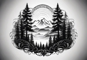 Wald silhouette mit Geometric Muster im Hintergrund tattoo idea