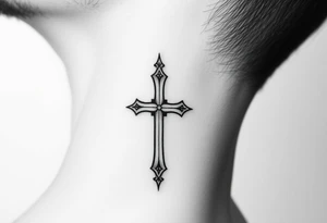 orthodox christian cross relatively small on side of left neck tattoo idea
