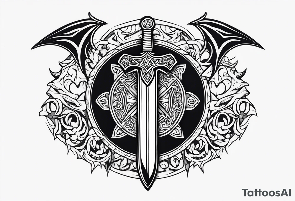 Valhalla sword shield dragon axe viking church tattoo idea Valhalla sword shield dragon axe viking church tattoo idea