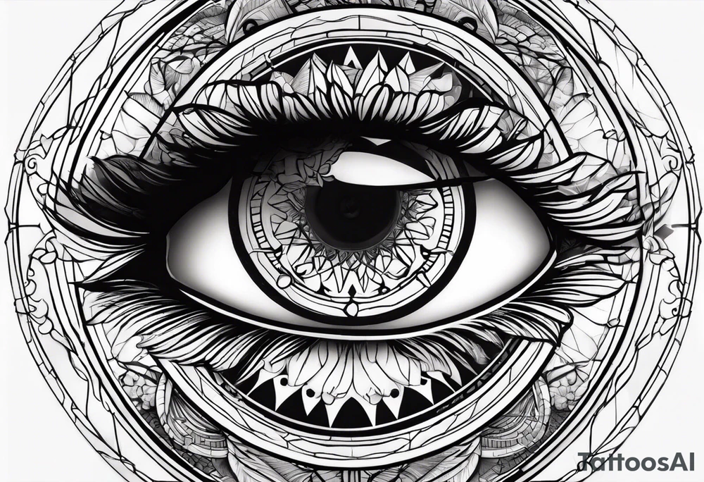 Oeil horloge temps ligne fine nuage tattoo idea