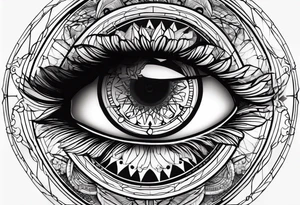 Oeil horloge temps ligne fine nuage tattoo idea