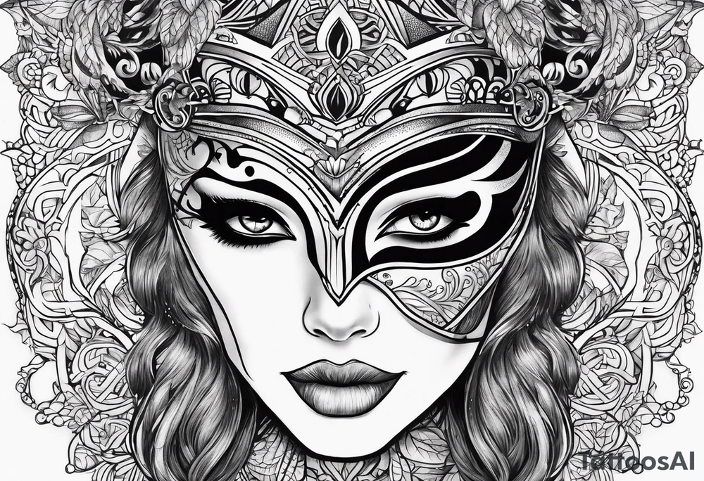 lady with masked tattoo idea