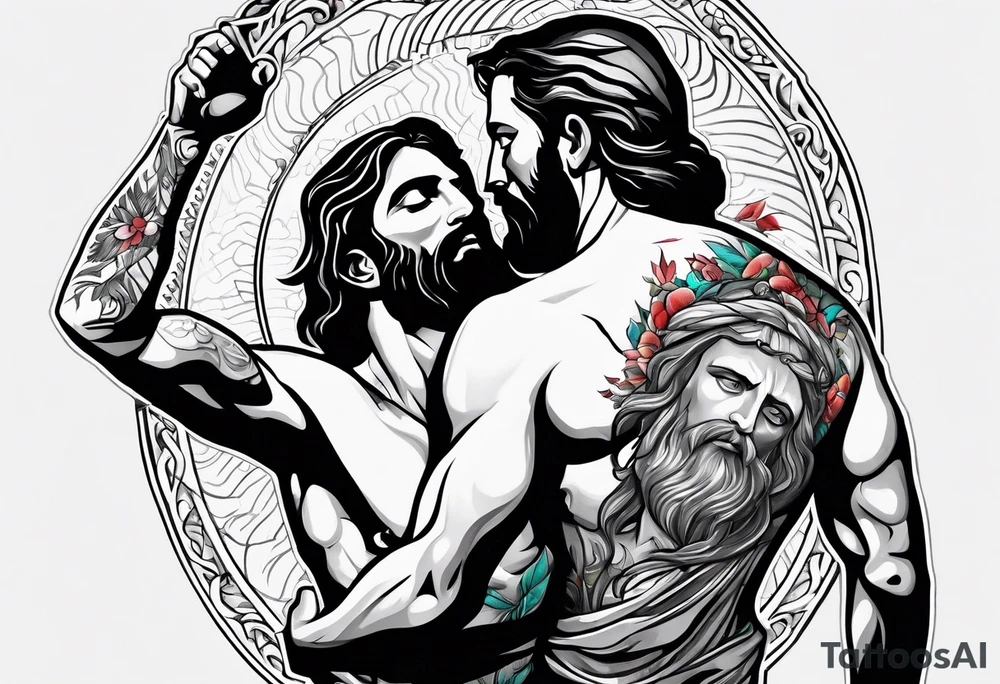 a man being held up by Jesus tattoo idea