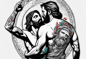 a man being held up by Jesus tattoo idea