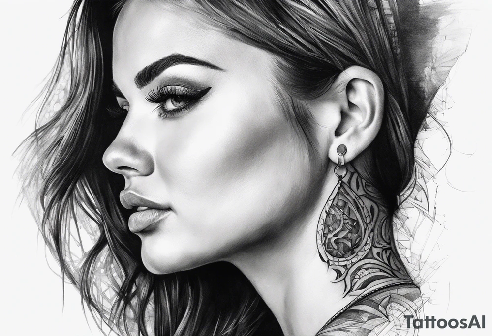 woman face side on. face at the top starts to morph into a city tattoo idea