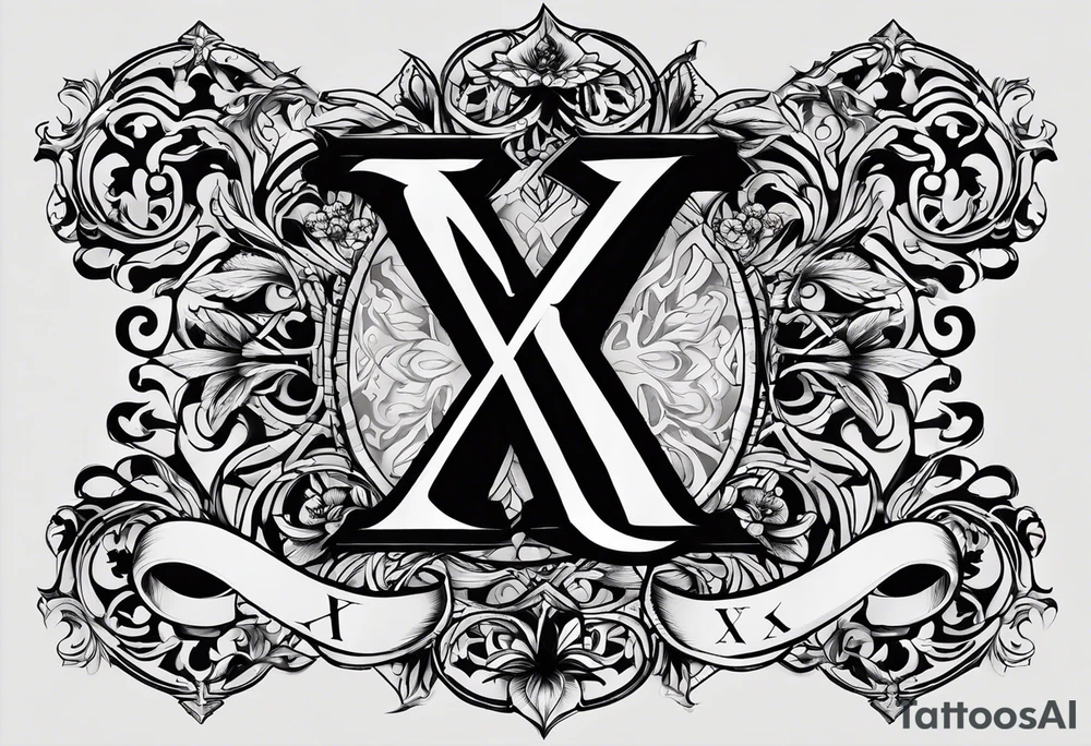 I need to design a tattoo that highlights and incorporates the letters X and I. The font should lean towards a dark or gothic style. tattoo idea