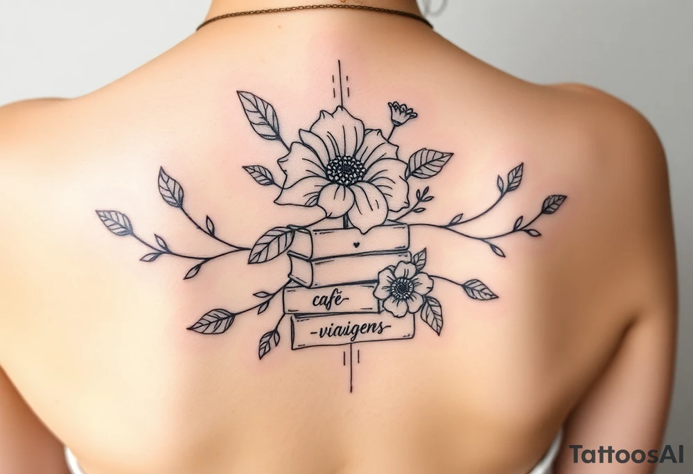Flor de lótus, livros, vinhos, cafés, viagens e signo de gêmeos tudo junto tattoo idea