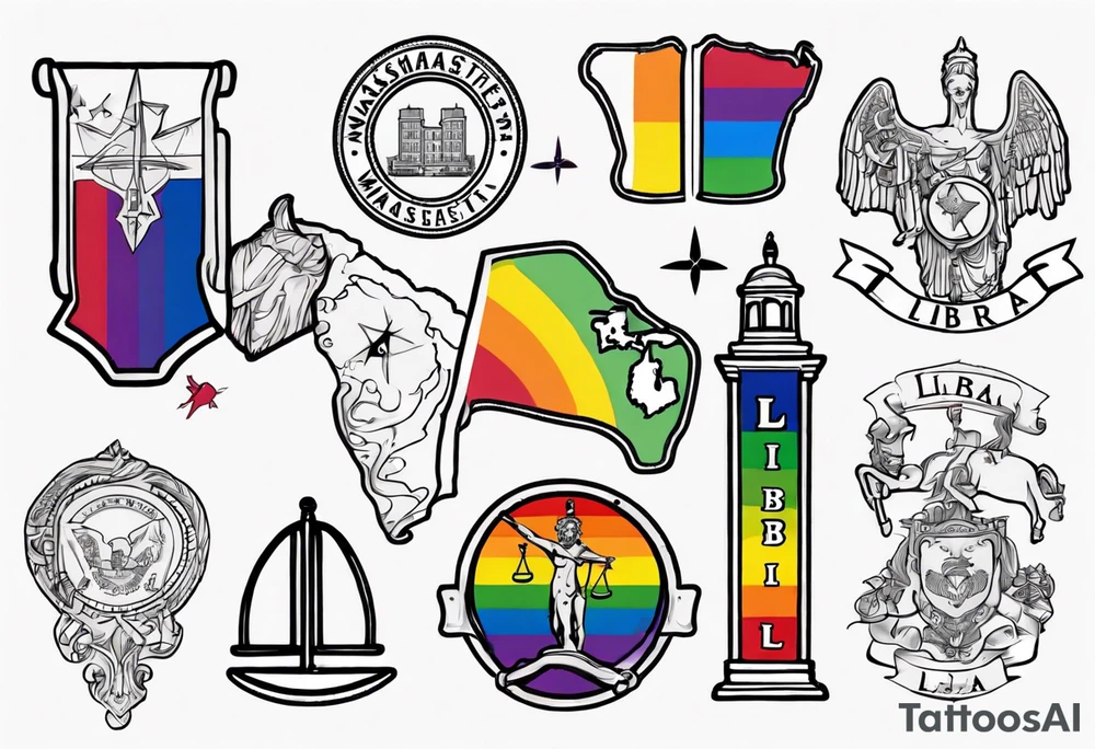 Massachusetts outline in pride colors with a Libra sign tattoo idea