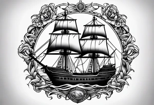 Traditional ship with anchor hanging down by a chain tattoo idea