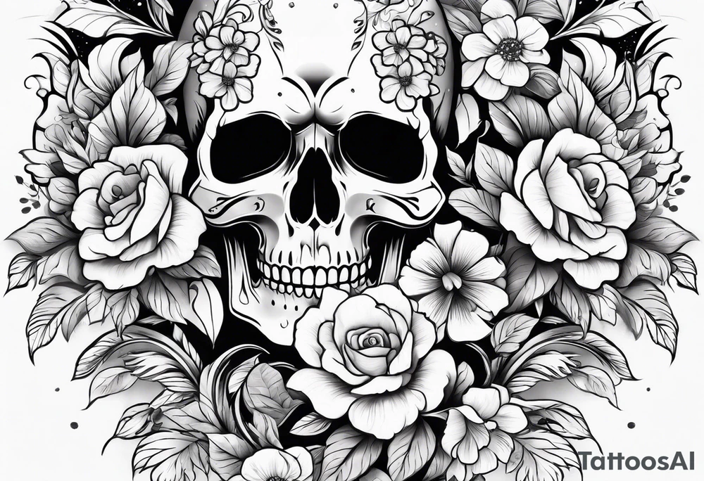 Upper arm sleeve skulls and flowers tattoo idea Upper arm sleeve skulls and flowers tattoo idea