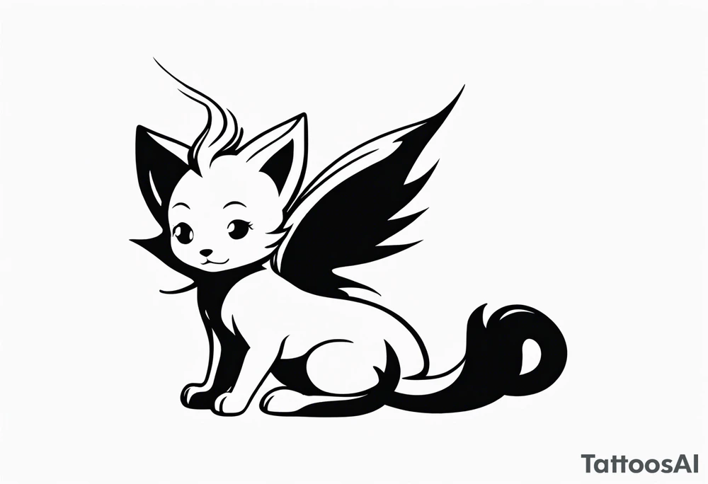 A fairy with a tail inspired by the logo of the show called Fairy Tail in a fetal position leaning in no additional ears or background  no animal ears tattoo idea