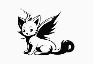 A fairy with a tail inspired by the logo of the show called Fairy Tail in a fetal position leaning in no additional ears or background  no animal ears tattoo idea