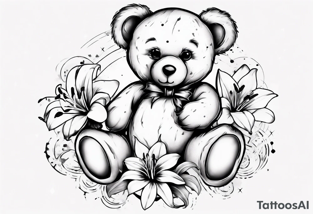 Teddy bear Lily galaxy tattoo idea