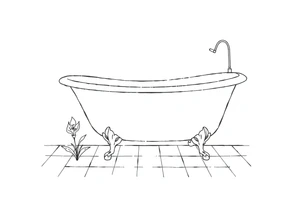 Clawfoot bathtub with lily coming up from tile floor tattoo idea