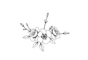 Tatuagem com traços finos com adagas e rosas tattoo idea