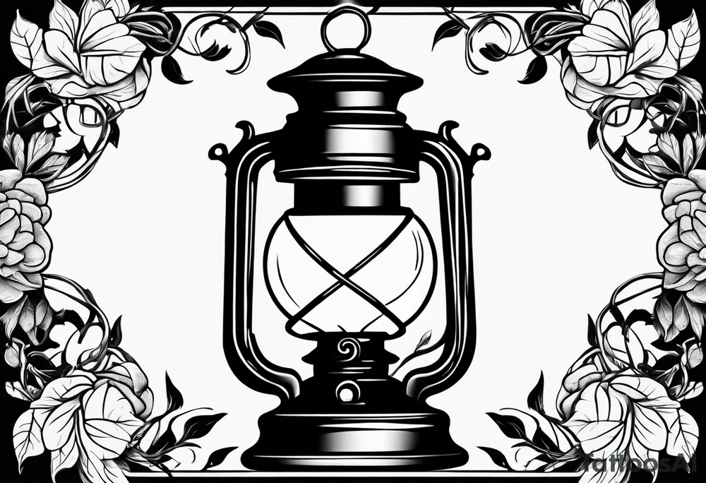 Oil lamp surrounded by leafy vines tattoo idea
