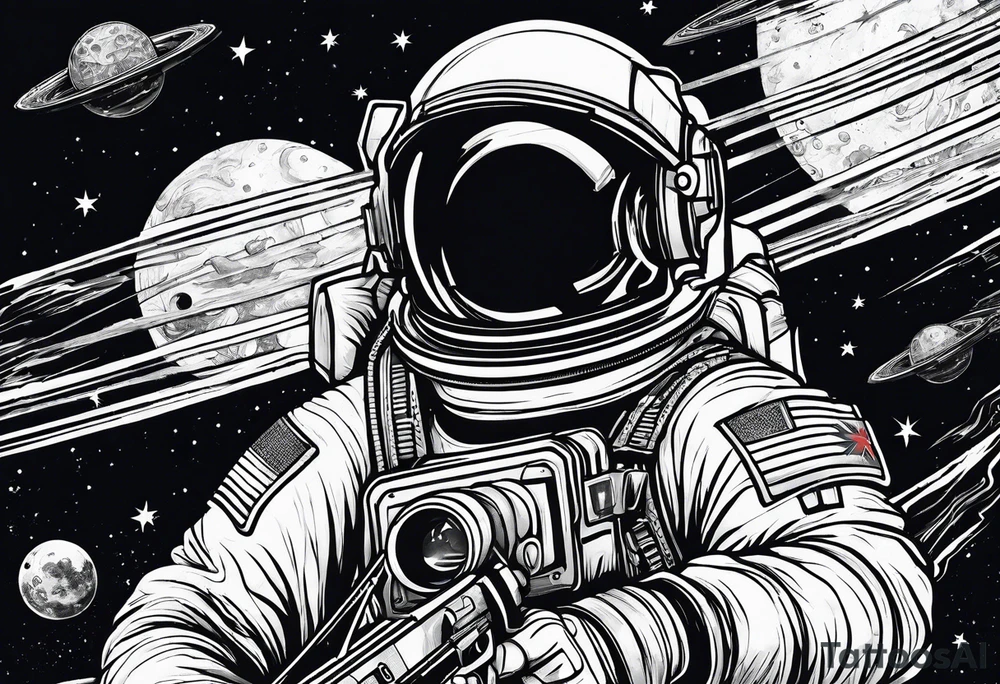 Astronaut Tries to Kill Himself with a Gun American Traditional tattoo idea