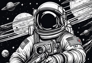 Astronaut Tries to Kill Himself with a Gun American Traditional tattoo idea