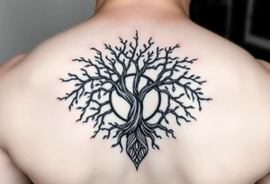 yggadrisl tree of life with circle. Jai , Phoebe, Imogen, Matilda in the circle tattoo idea