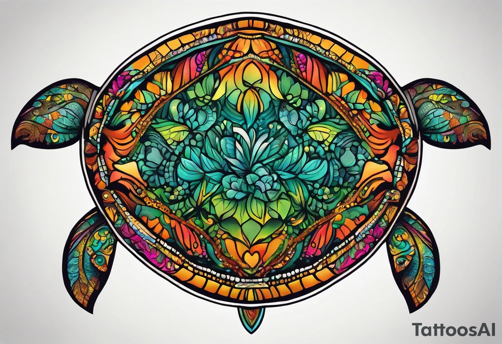 tropical psychedelic turtle's back, top down view, as seen from above tattoo idea