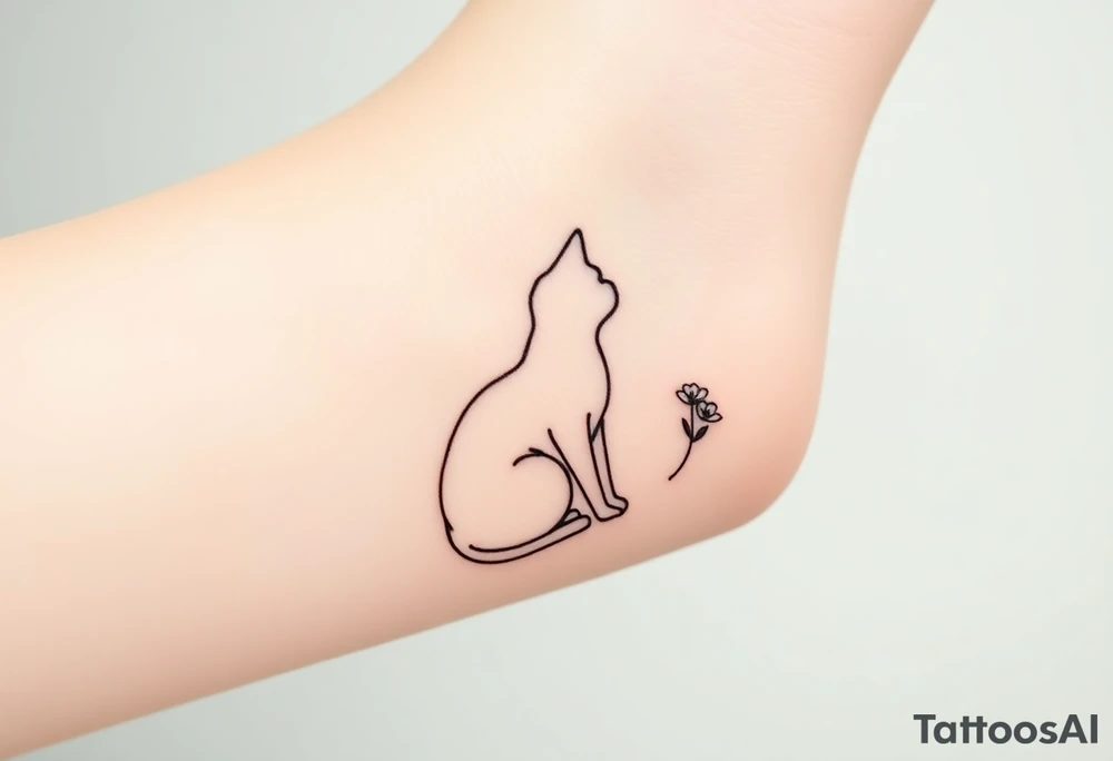 Line tattoo of a cat figure, dies not have to be complete  combining into a flower stem with a cute flower tattoo idea