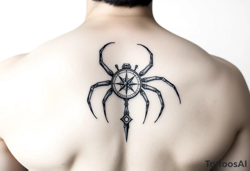 Spider carrying a compass tattoo idea
