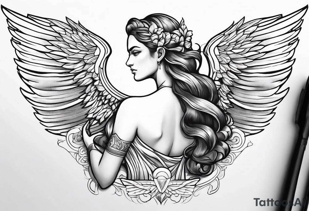 Greek goddess iris with wings coming from her back tattoo idea Greek goddess iris with wings coming from her back tattoo idea