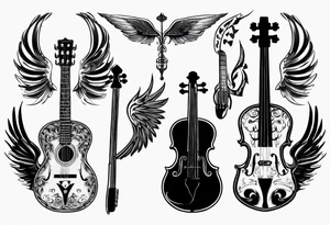 CROSSEED ACOUSTIC GUITAR AND VIOLIN WITH WINGS tattoo idea
