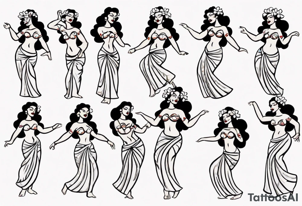 Old School Tattoo Style, Hula Girl dancing, full body, white background --no skin tattoo idea