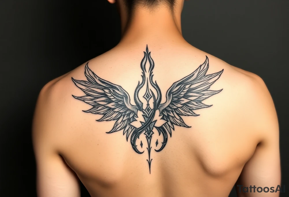 Sak yant Thai tattoo that allows me to access all my powers and magick such as immortality granting immortality to those I ressurect with my blood and creating new magick or allows me to craft new magick grants me telekinesis telepathy allows me to move through shadow to shadow allows me to jump in shadows into the shadow world and move through it allows me to control other people and gods or anyone's magic and body through phychic control as well as seeing spirits and other entities of higher and lower vibrations not seen with naked eyes as well as allows me to communicate with them as  kaluk mizuzu a supreme one or the Lord of lords he who is the supreme reflection of she who is the Lord of the eternal flame tattoo idea