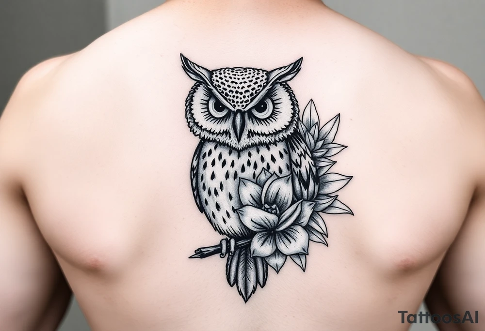 Owl with Succulent tattoo idea