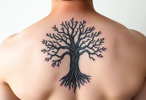 mystical tree of life with cosmic roots and celestial branches tattoo idea