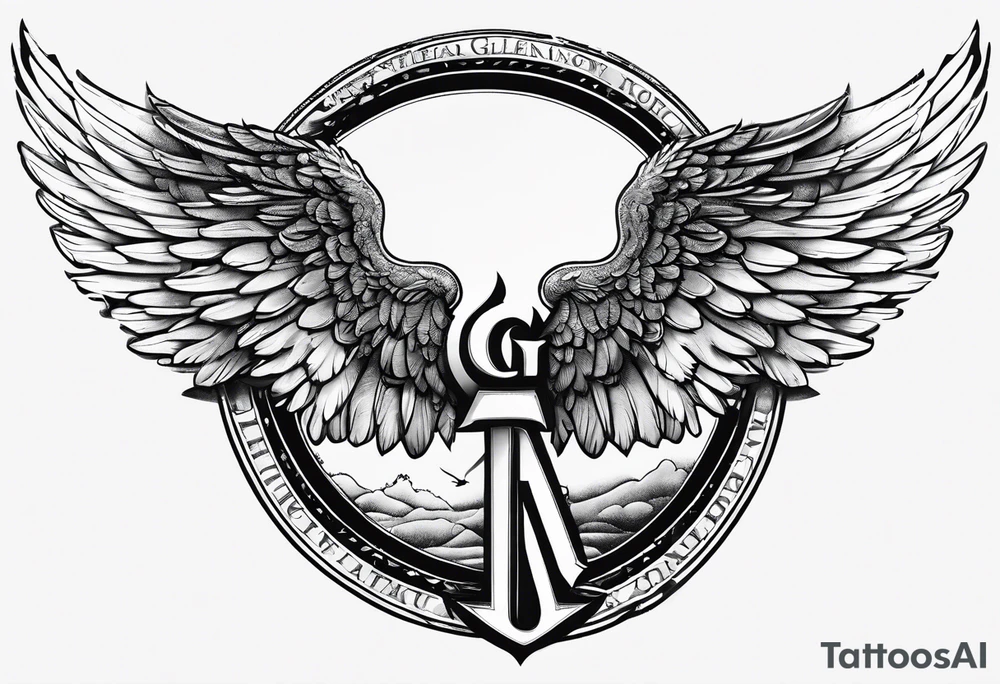 Angel Wings with the word Glenn in between tattoo idea Angel Wings with the word Glenn in between tattoo idea