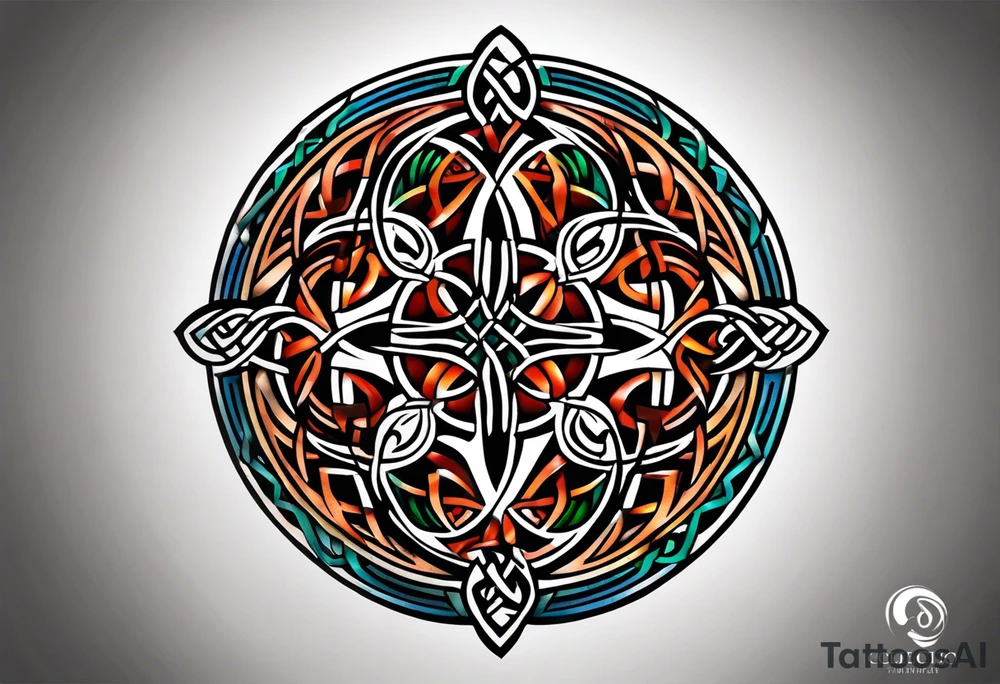 Small circular 3d colored shoulder Celtic tattoo tattoo idea